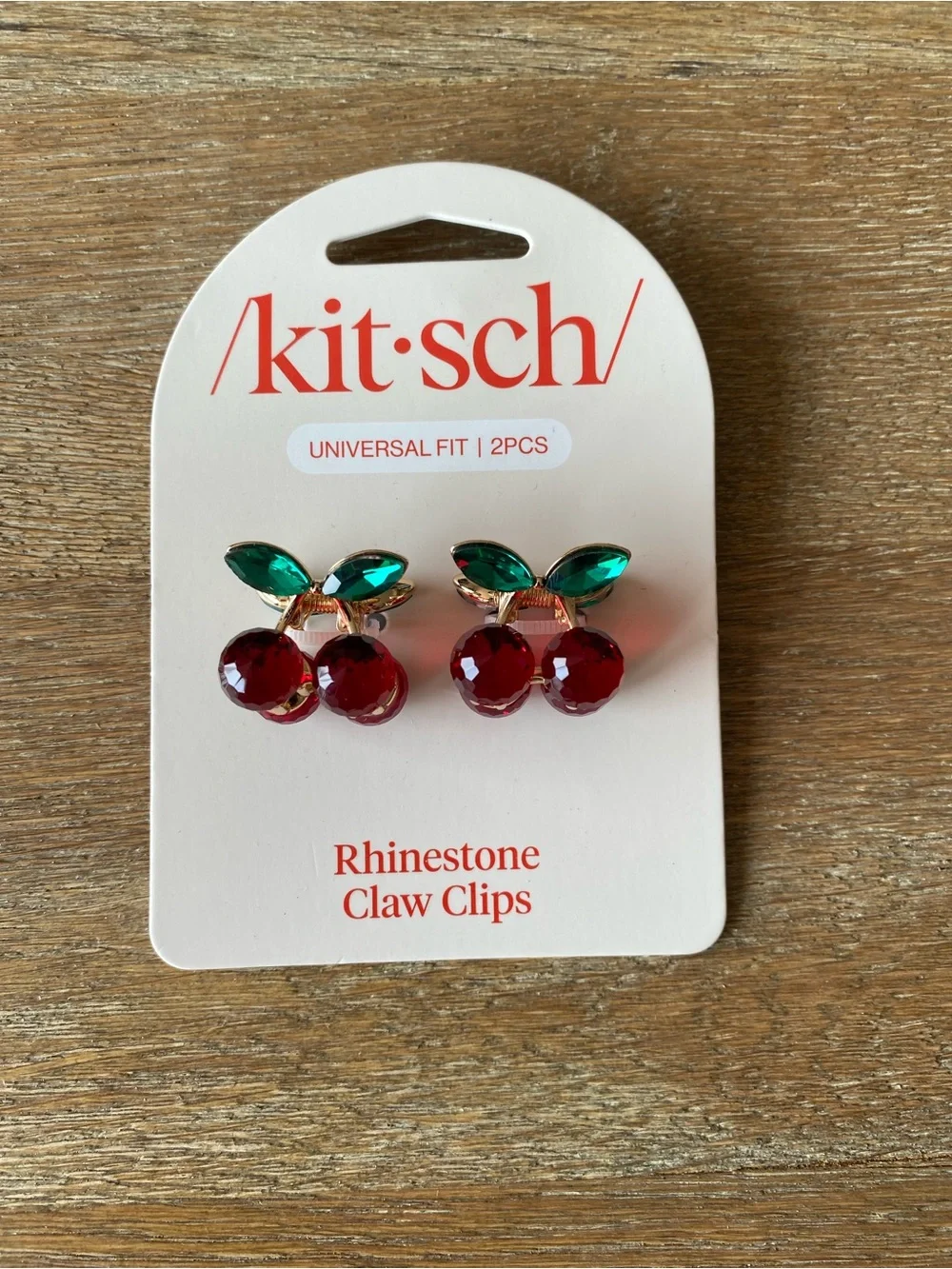 Kitsch Red & Green Rhinestone Cherry Claw Clips - 2 Pack